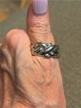 Silver Tone Interwoven Knot Statement Ring Size 11 New